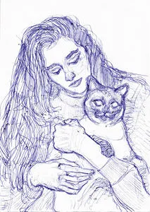 Artwork titled: 'girl holding cat'